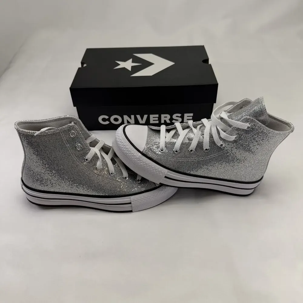CONVERSE Chuck Taylor ALL STAR HI Lift Metallic Silver Disco Platform Size 5 Kid